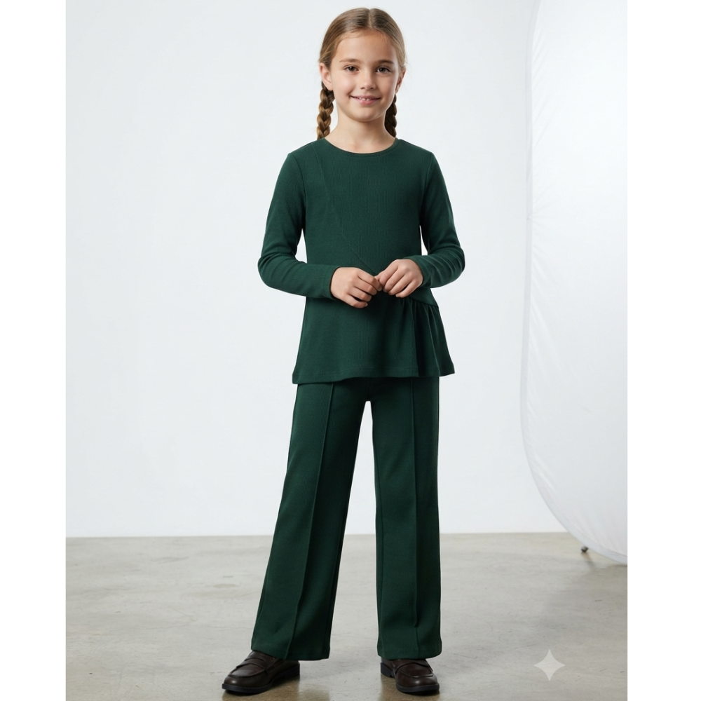 ZX103: Girls 2 Piece Rib Outfit- Green (4-12 Years) ZX103: Girls 2 Piece Rib Outfit- Green (4-12 Years)